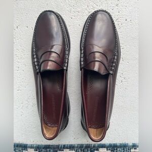 Johnston & Murphy Ski Moc Penny Loafers Burgundy Leather Hand Sewn Mens 10.5 EUC